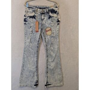 NEW‎ Amethyst Jeans Junior's Size 9 Mid Rise Flare Distressed Acid Wash